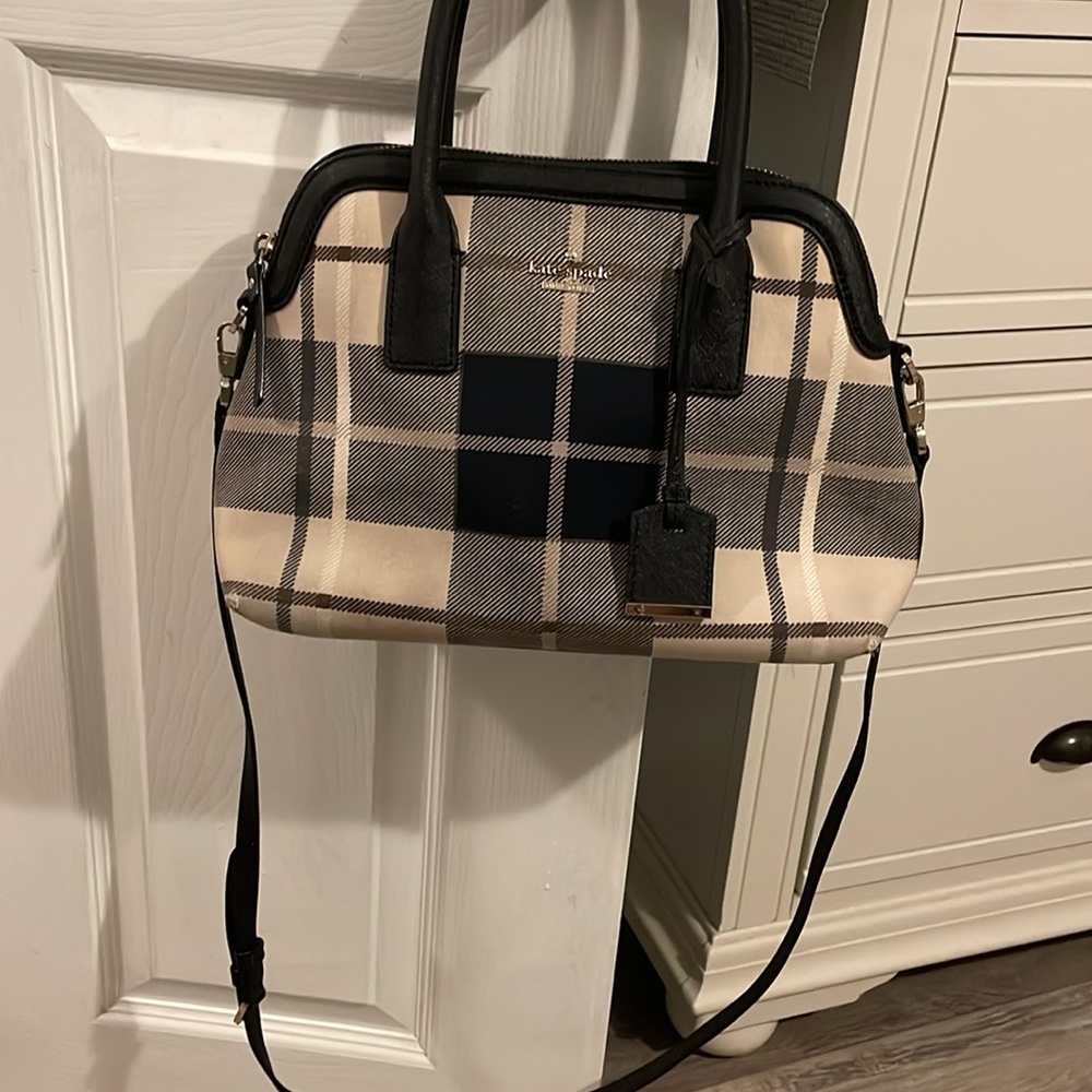 Kate Spade Plaid and Tan Satchel with Gold Hardware